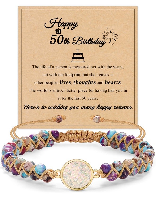 Sistble 50th Birthday Gifts for Women, 50th Birthday Gifts for Her Mom Wife Natural Stone Beaded Bracelets 50 Year Old Gifts for Women Handmade Bead Bracelet Grandma Birthday Gifts Jewelry - Image 1